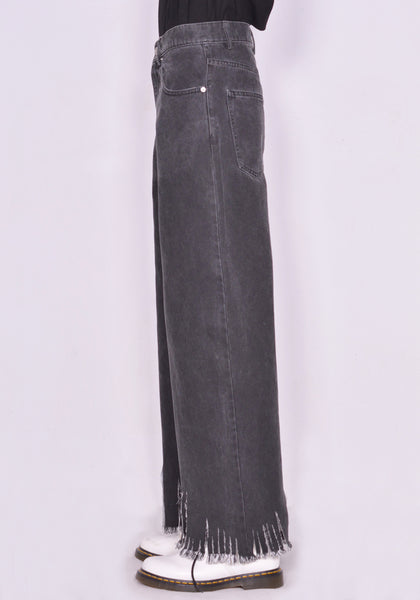 MARNI PUJU0060Y1 RIPPED HEM TROUSERS WASHED BLACK FW22 | DOSHABURI Online Shop