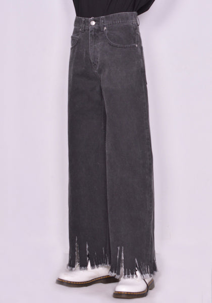 MARNI PUJU0060Y1 RIPPED HEM TROUSERS WASHED BLACK FW22 | DOSHABURI Online Shop