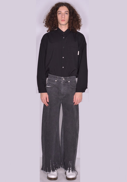 MARNI PUJU0060Y1 RIPPED HEM TROUSERS WASHED BLACK FW22 | DOSHABURI Online Shop