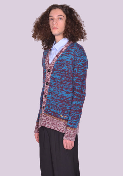 MARNI CDMG0092Q0 V-NECK CARDIGAN BORDEAUX/BLUE FW22 | DOSHABURI Online Shop