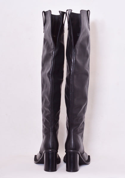 NINAMOUNAH HOWLING KNEE-HIGH LEATHER BOOTS BLACK SS22 | DOSHABURI Online Shop