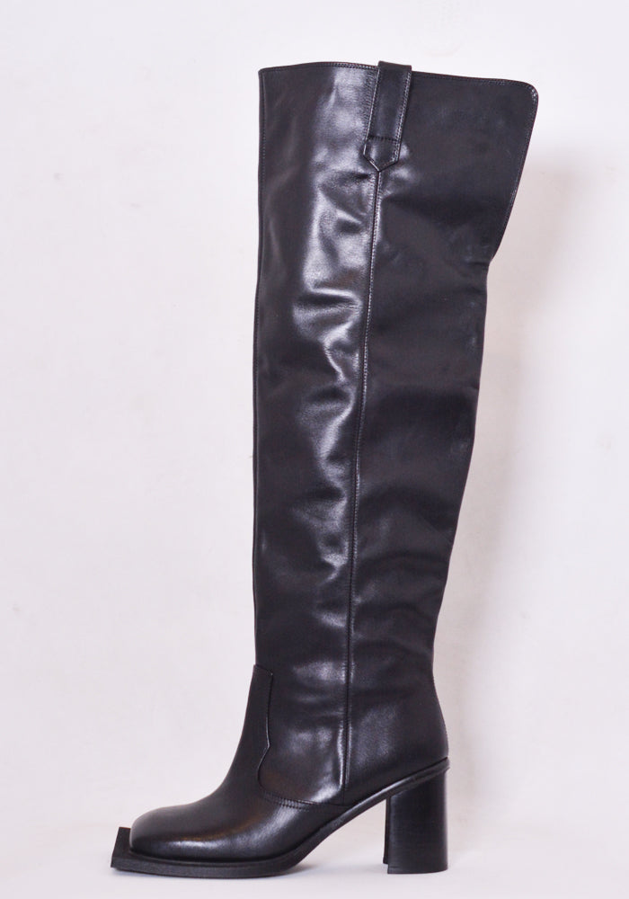 NINAMOUNAH HOWLING KNEE-HIGH LEATHER BOOTS BLACK SS22