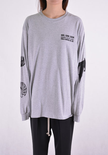 PAULA CANOVAS DEL VAS AT004 LONG SLEEVE PRINTED T-SHIRT GREY - DOSHABURI Shop