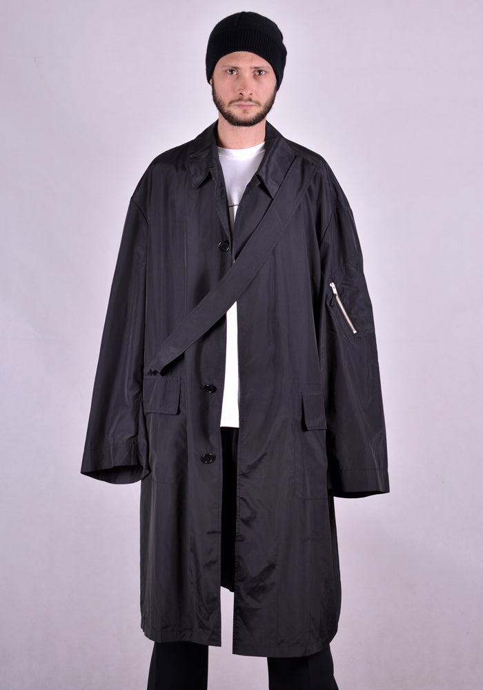 RANDOM IDENTITIES NY-04 SATIN OVERCOAT BLACK 2021SS | DOSHABURI Online Shop