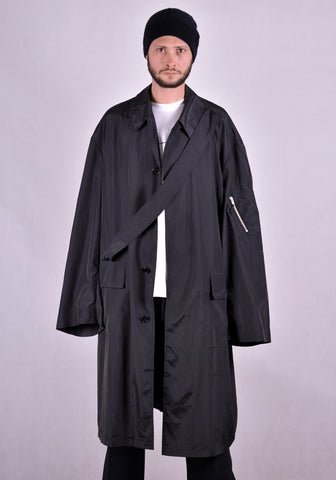 RANDOM IDENTITIES NY-04 SATIN OVERCOAT BLACK 2021SS | DOSHABURI Online Shop