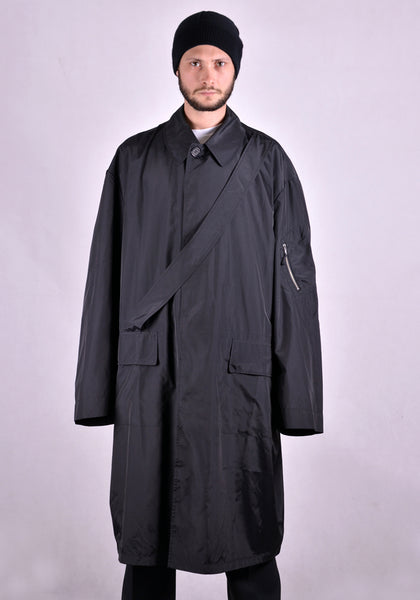 RANDOM IDENTITIES NY-04 SATIN OVERCOAT BLACK 2021SS | DOSHABURI Online Shop