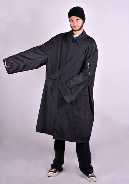 RANDOM IDENTITIES NY-04 SATIN OVERCOAT BLACK 2021SS | DOSHABURI Online Shop