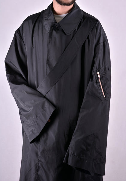 RANDOM IDENTITIES NY-04 SATIN OVERCOAT BLACK 2021SS | DOSHABURI Online Shop