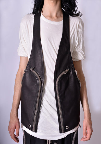 RICK OWENS RU02A5451 LCW 09 BAUHAUSLEATHER VEST BLACK 2021FW | DOSHABURI Online Shop