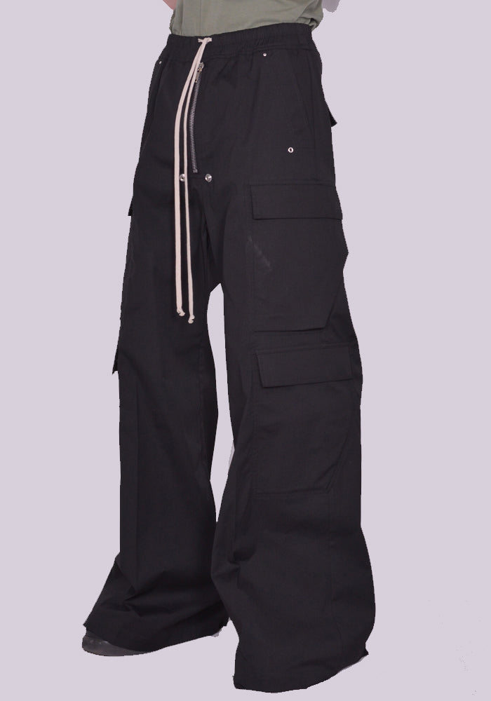 RICK OWENS MEN RU01C4339 TE CARGO BELAS WIDE PANTS BLACK