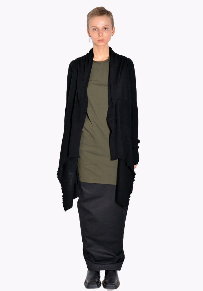 RICK OWENS MEDIUM KNIT WRAP CARDIGAN BLACK FW22 | DOSHABURI Online