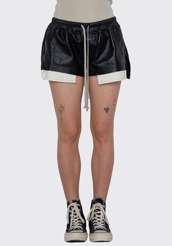 RICK OWENS RO02B6355 LLP LAMB LEATHER BOXER SHORTS BLACK FW22 | DOSHABURI Online Shop