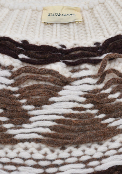 STEFAN COOKE SCAW21KN2 WOOL FAIR AISLE SPIRAL SCARF CREAM/BROWN FW21 | DOSHABURI Online Shop