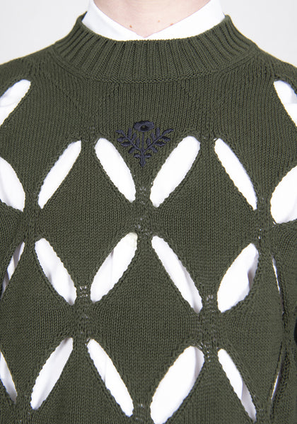 STEFAN COOKE SCSS21KN4 DIAMOND SLASHED JUMPER KHAKI GREEN 2021SS | DOSHABURI Online Shop