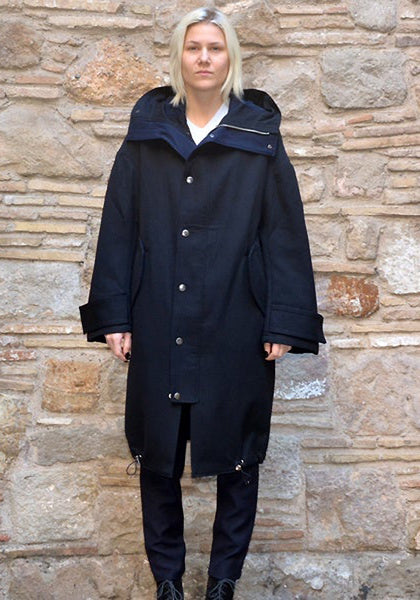 UJOH HOODED COCOON COAT NAVY 50%OFF Sale-DOSHABURI Online Shop 