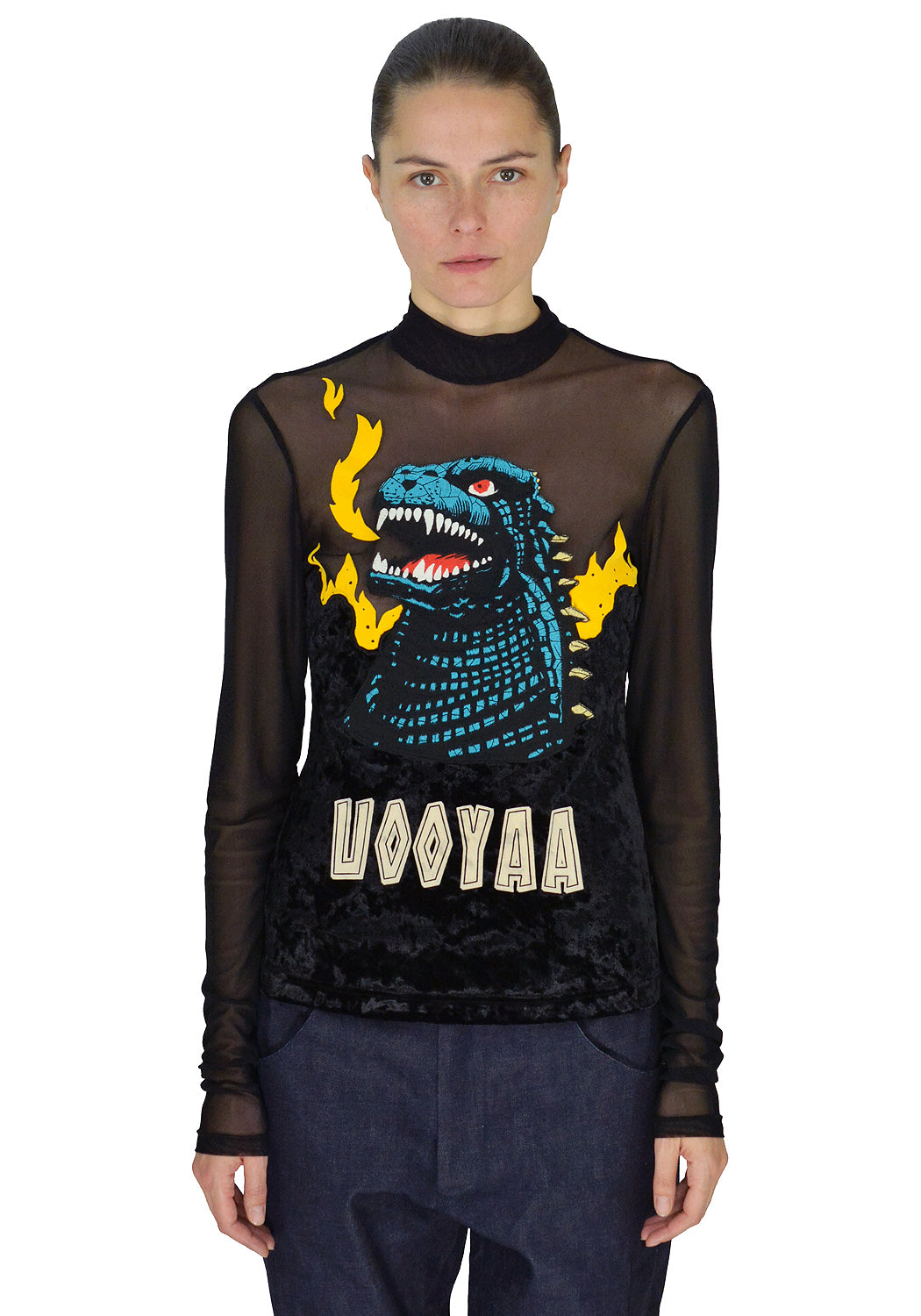 UOOYAA UY942Z1066 EMBROIDERED MESH TOP BLACK - DOSHABURI Shop