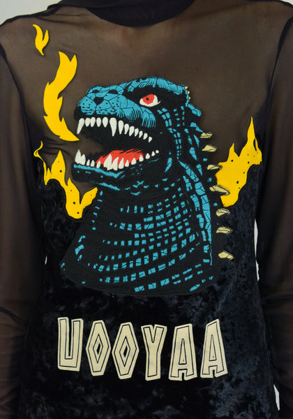 UOOYAA UY942Z1066 EMBROIDERED MESH TOP BLACK - DOSHABURI Shop