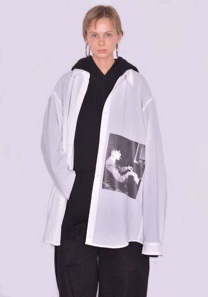 YUIKI SHIMOJI UNISEX LONG SLEEVE SHIRT WHITE COCTEAU | DOSHABURI Online Shop