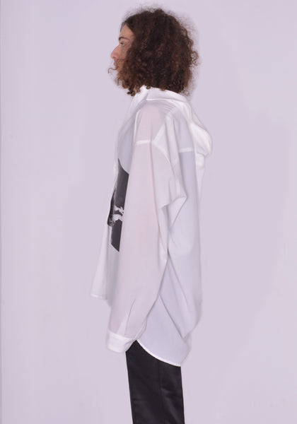 YUIKI SHIMOJI UNISEX LONG SLEEVE SHIRT WHITE COCTEAU | DOSHABURI Online Shop