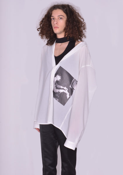 YUIKI SHIMOJI UNISEX LONG SLEEVE SHIRT WHITE COCTEAU | DOSHABURI Online Shop