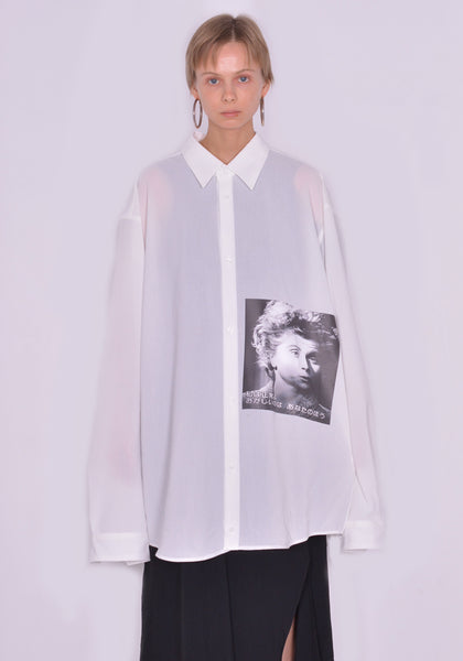 YUIKI SHIMOJI UNISEX LONG SLEEVE SHIRT WHITE MOVIE | DOSHABURI Online Shop