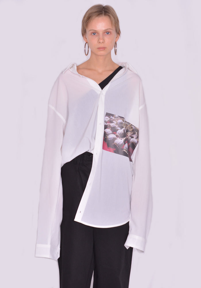 YUIKI SHIMOJI UNISEX LONG SLEEVE SHIRT WHITE POPPYT SEED | DOSHABURI Online Shop