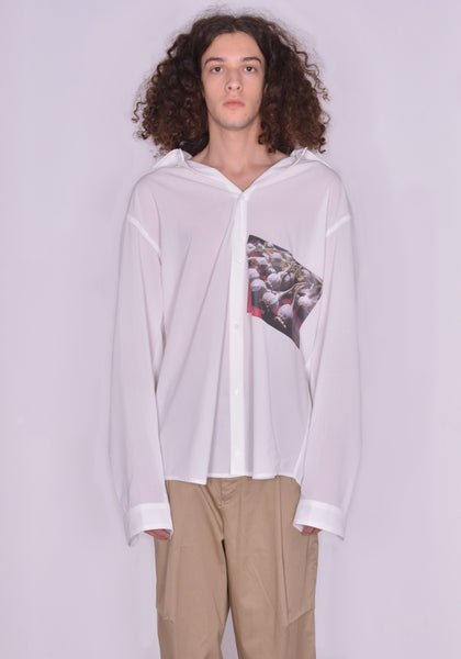YUIKI SHIMOJI UNISEX LONG SLEEVE SHIRT WHITE POPPYT SEED | DOSHABURI Online Shop
