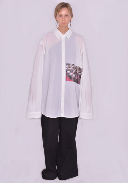 YUIKI SHIMOJI UNISEX LONG SLEEVE SHIRT WHITE POPPYT SEED | DOSHABURI Online Shop