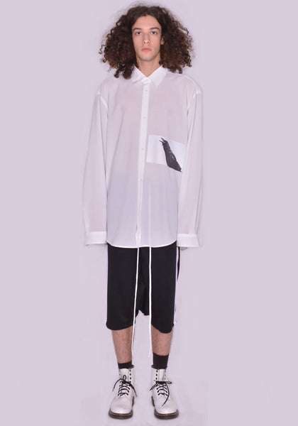 YUIKI SHIMOJI UNISEX LONG SLEEVE SHIRT WHITE CROW | DOSHABURI Online Shop