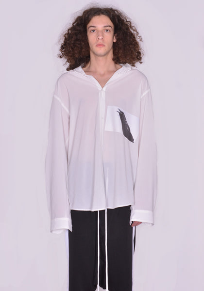 YUIKI SHIMOJI UNISEX LONG SLEEVE SHIRT WHITE CROW | DOSHABURI Online Shop