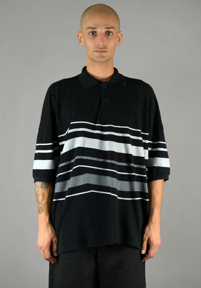 YUIKI SHIMOJI OVERSIZE STRIPE POLO SHIRT BLACK/GREY-DOSHABURI