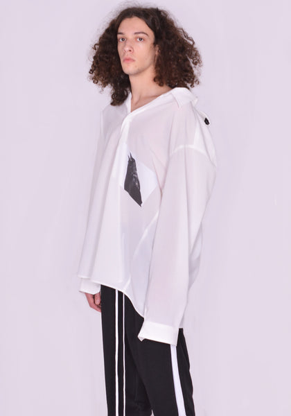 YUIKI SHIMOJI UNISEX LONG SLEEVE SHIRT WHITE CROW | DOSHABURI Online Shop